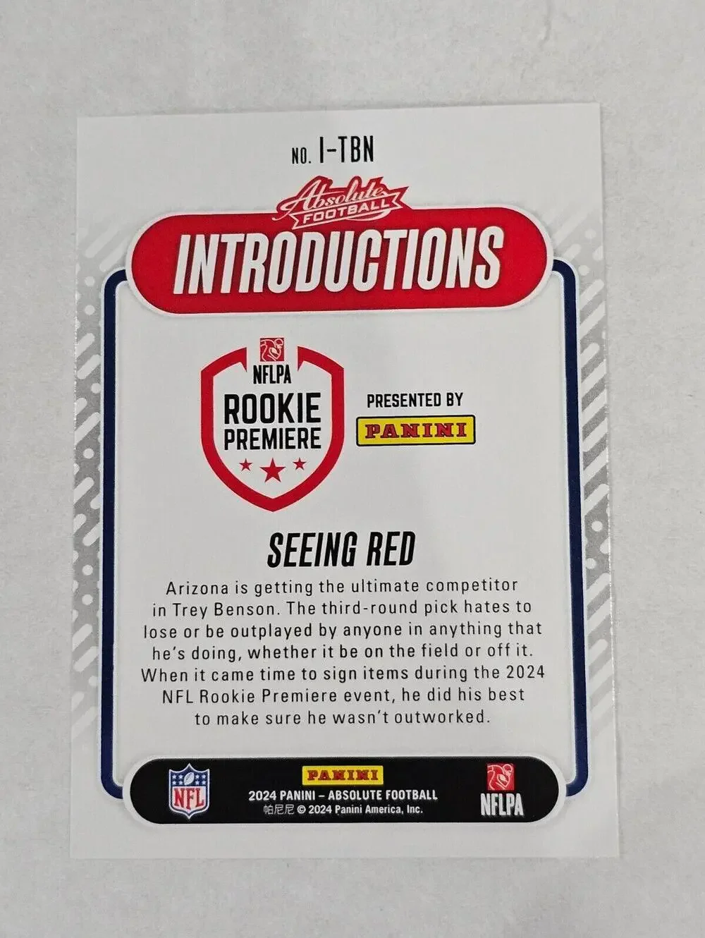 2024 Panini Absolute Football Rookie Premiere Introductions Seeing Red Treyenson